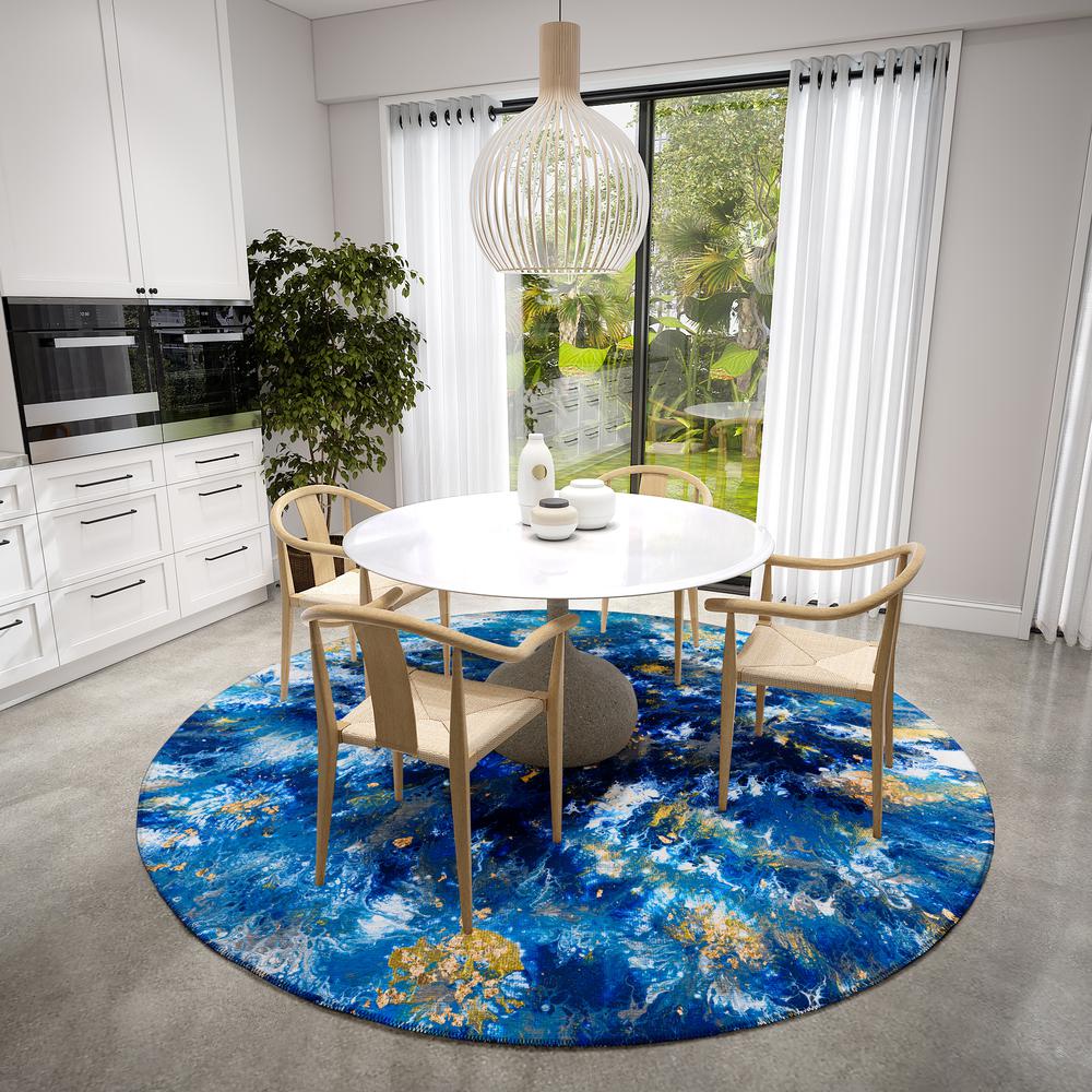 Karina Blue Modern Abstract 8' x 8' Area Rug Blue AKC47. Picture 1