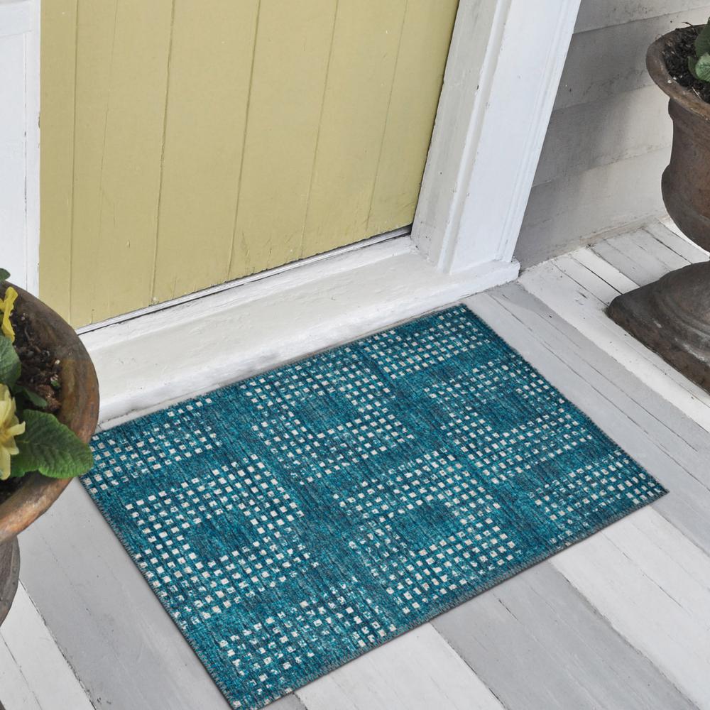 Eleanor Blue Contemporary Geometric 1'8" x 2'6" Accent Rug Blue AER31. Picture 1