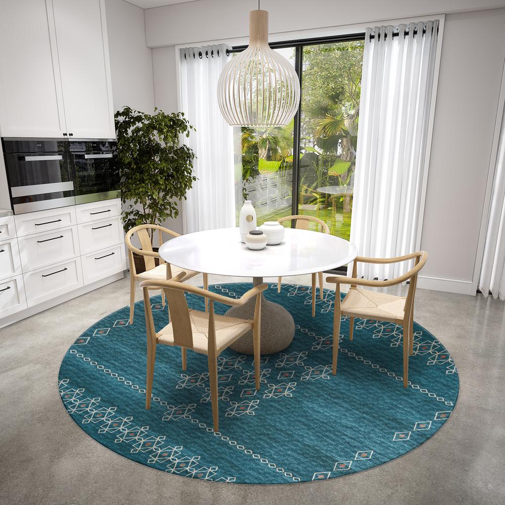 Yuma Blue Transitional Southwest 8' x 8' Area Rug Blue AYU33. Picture 1
