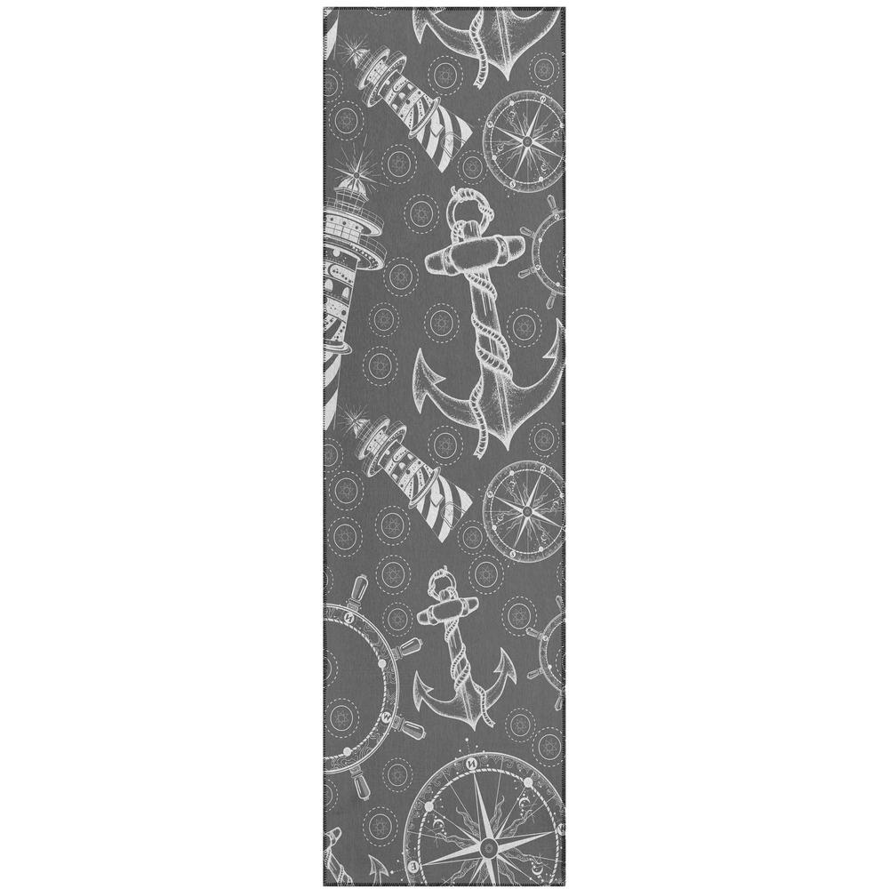 Indoor/Outdoor Harpswell AHP39 Smoke Washable 2'3" x 7'6" Runner Rug. Picture 1