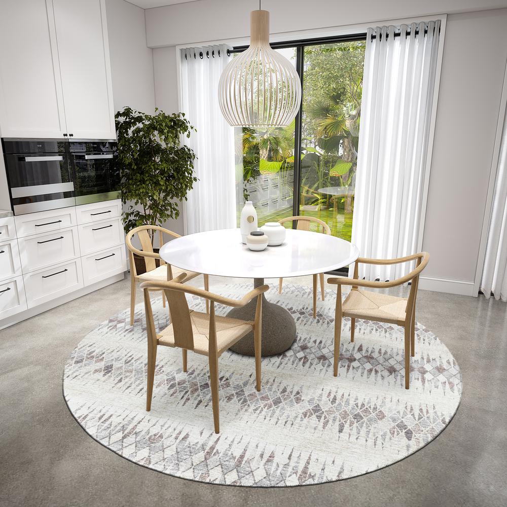Rylee Beige Transitional Chevron 8' x 8' Round Rug Beige ARY35. Picture 1