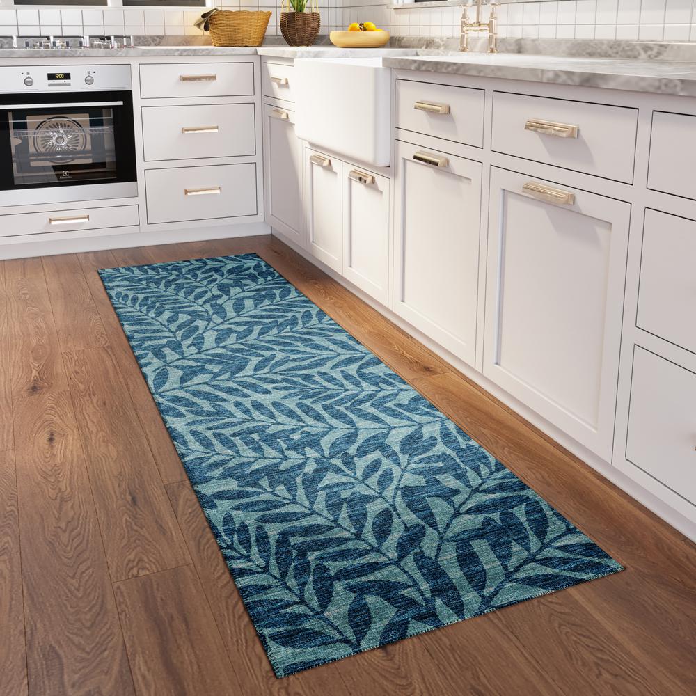 Yuma Blue Coastal Floral 2'3" x 7'6" Runner Rug Blue AYU35. Picture 1