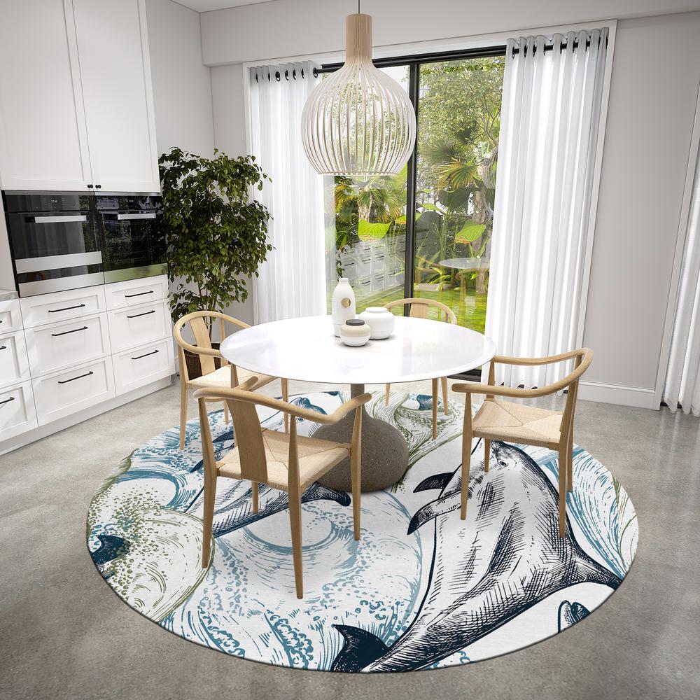 Indoor/Outdoor Harpswell AHP40 Blue Washable 8' x 8' Round Rug. Picture 2