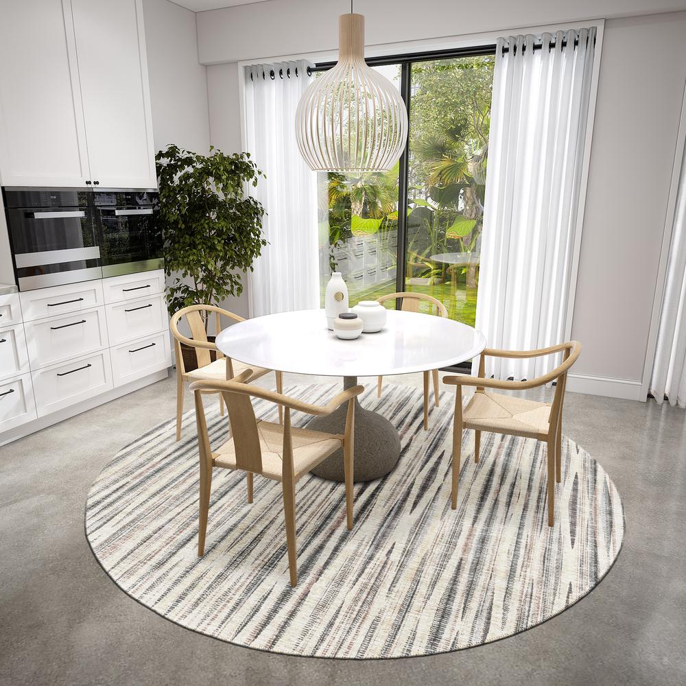 Waverly Beige Contemporary Striped 8' x 8' Round Rug Beige AWA31. Picture 1