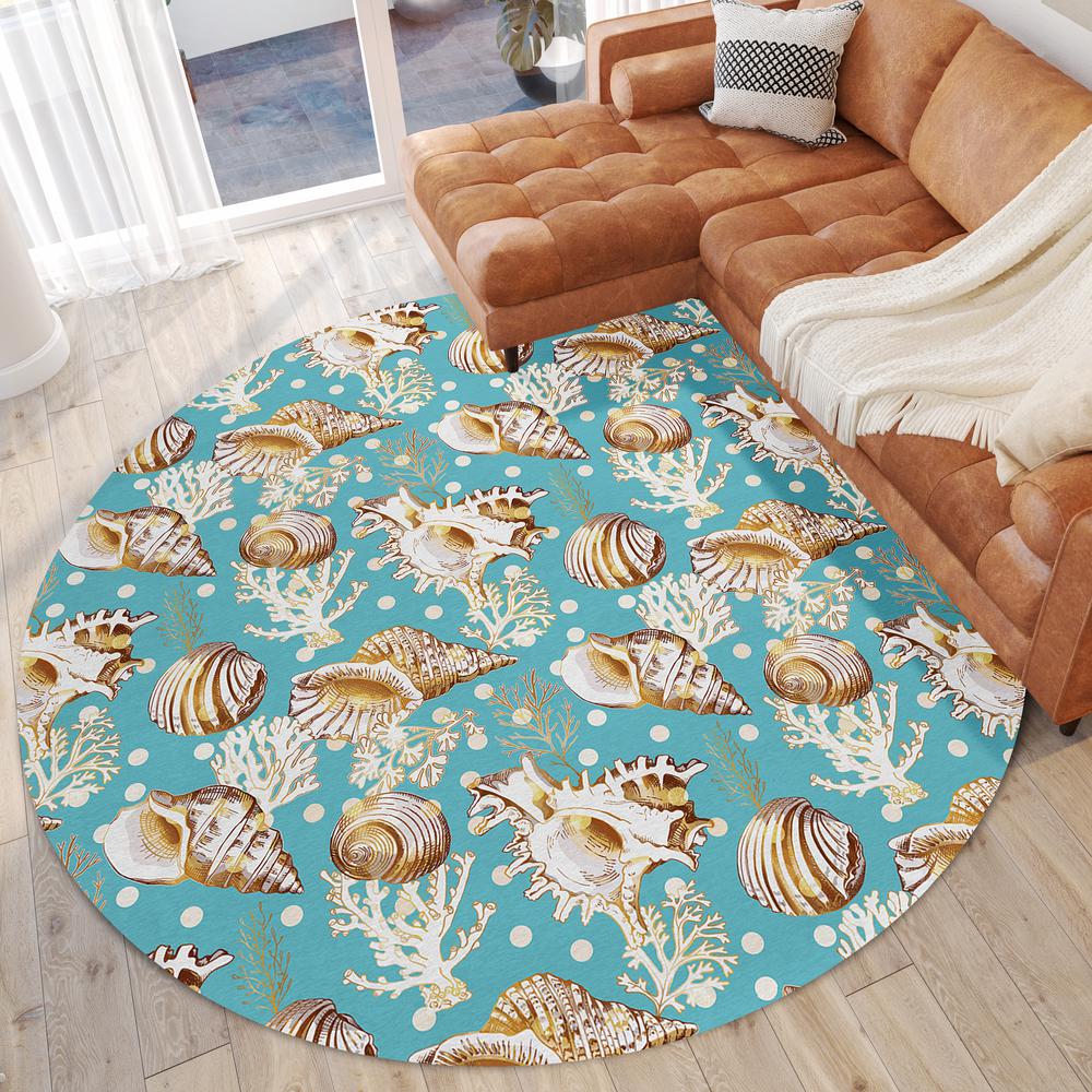 Indoor/Outdoor Surfside ASR36 Aqua Washable 8' x 8' Round Rug. Picture 2