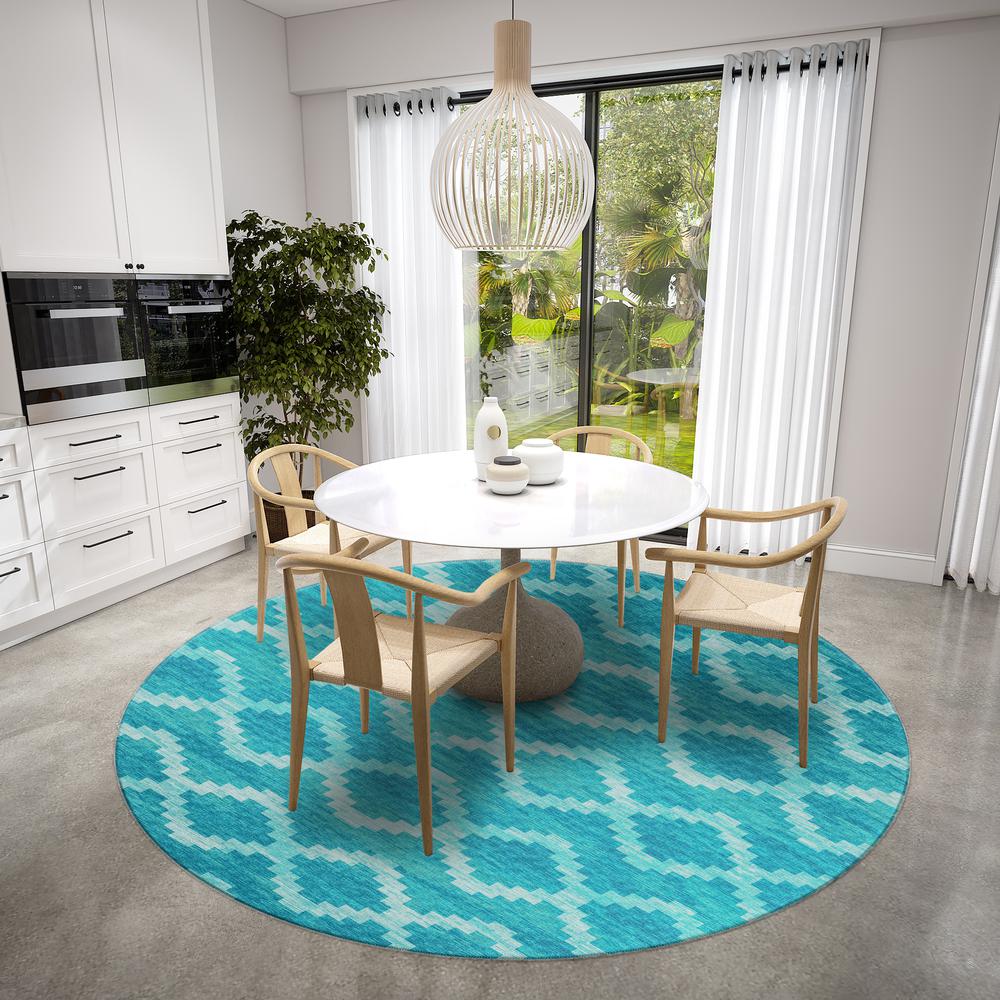 Yuma Turquoise Bohemian Southwest 8' x 8' Area Rug Turquoise AYU39. Picture 1