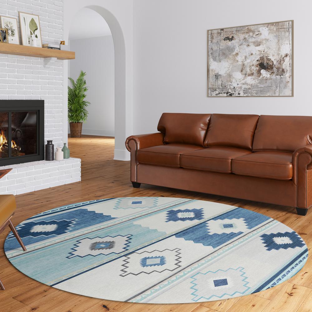 Indoor/Outdoor Sonora ASO31 Blue Washable 8' x 8' Round Rug. Picture 8
