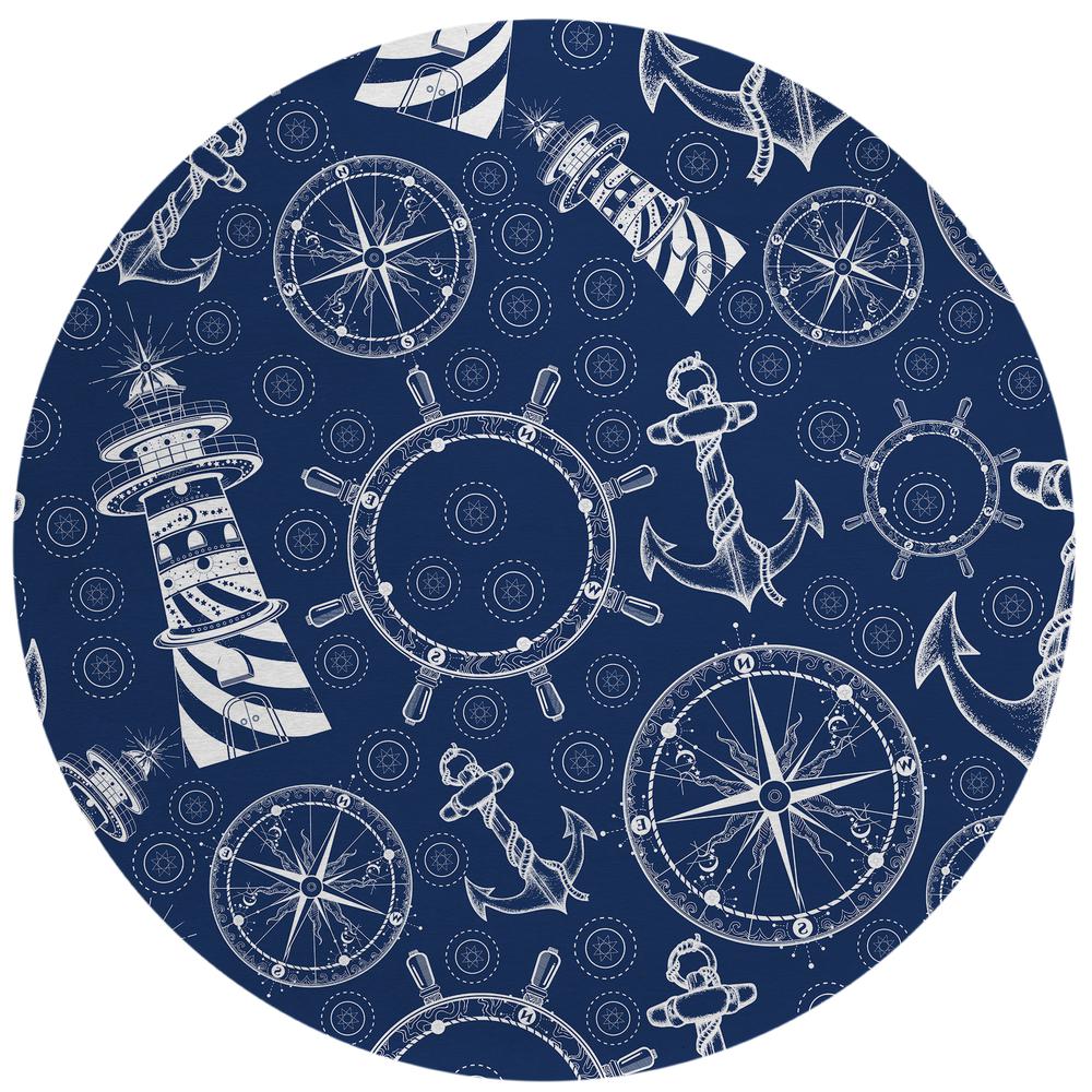 Indoor/Outdoor Harpswell AHP39 Blue Washable 8' x 8' Round Rug. Picture 1