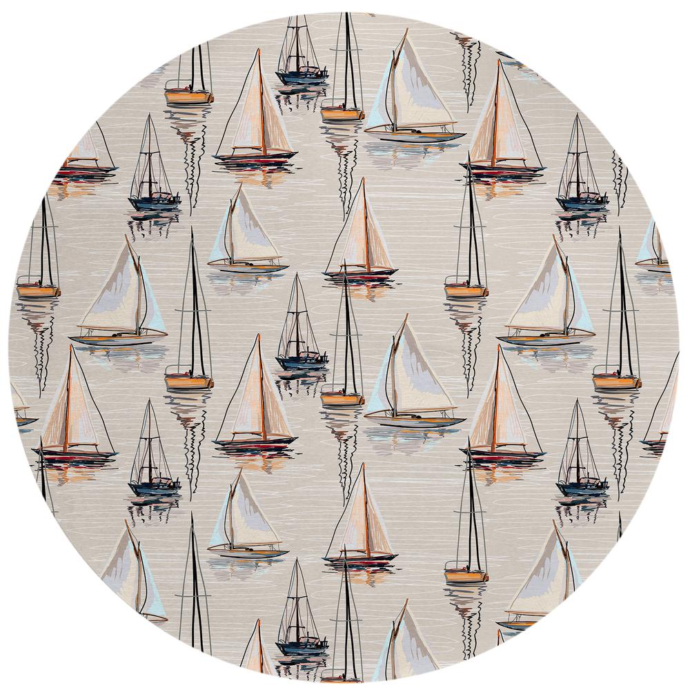Indoor/Outdoor Harpswell AHP38 Pearl Washable 8' x 8' Round Rug. Picture 1