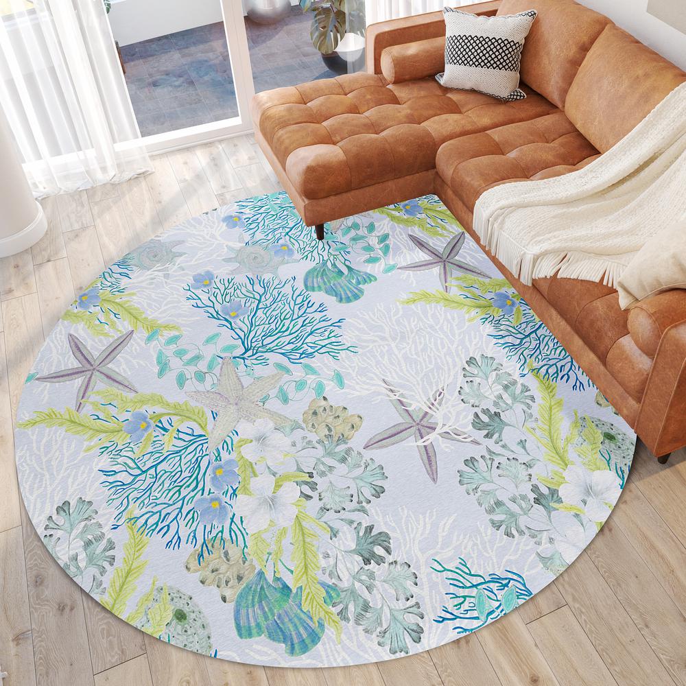 Indoor/Outdoor Surfside ASR31 Aqua Washable 8' x 8' Round Rug. Picture 2