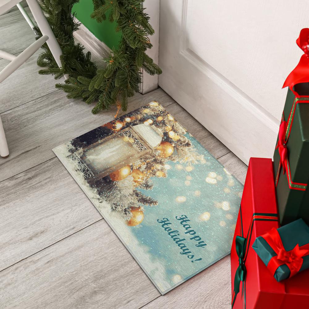 Indoor/Outdoor Cozy Winter ACW33 Blue Washable 1'8" x 2'6" Rug. Picture 2