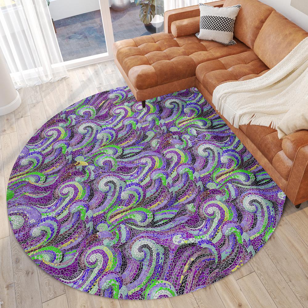 Indoor/Outdoor Surfside ASR44 Purple Washable 8' x 8' Round Rug. Picture 2