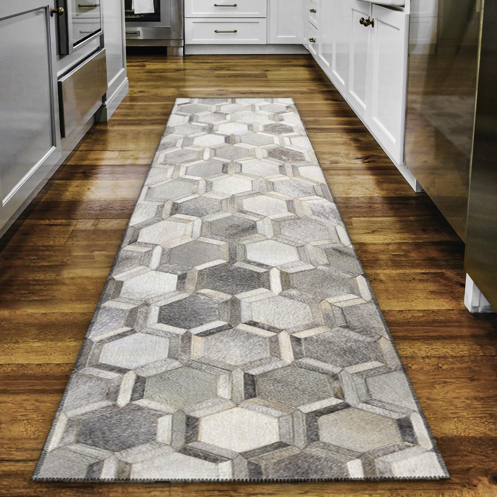 Laredo Gray Animal Patchwork 2'3" x 7'6" Runner Rug Gray ALR31. Picture 1