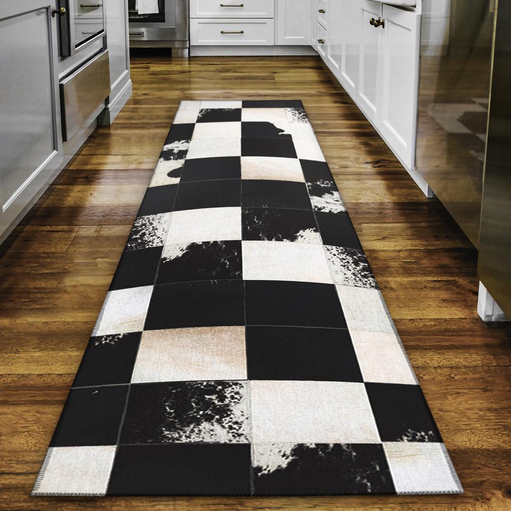 Laredo Black Animal Patchwork 2'3" x 7'6" Runner Rug Black ALR40. Picture 1