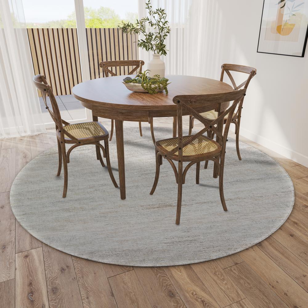 Marston Beige Transitional Striped 8' x 8' Round Rug Beige AMA31. Picture 1