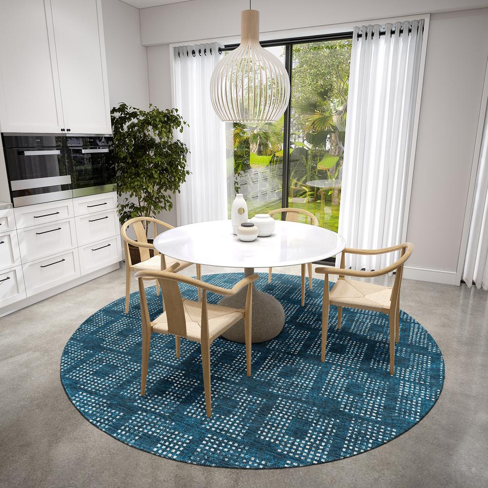 Eleanor Blue Contemporary Geometric 8' x 8' Round Rug Blue AER31. Picture 1