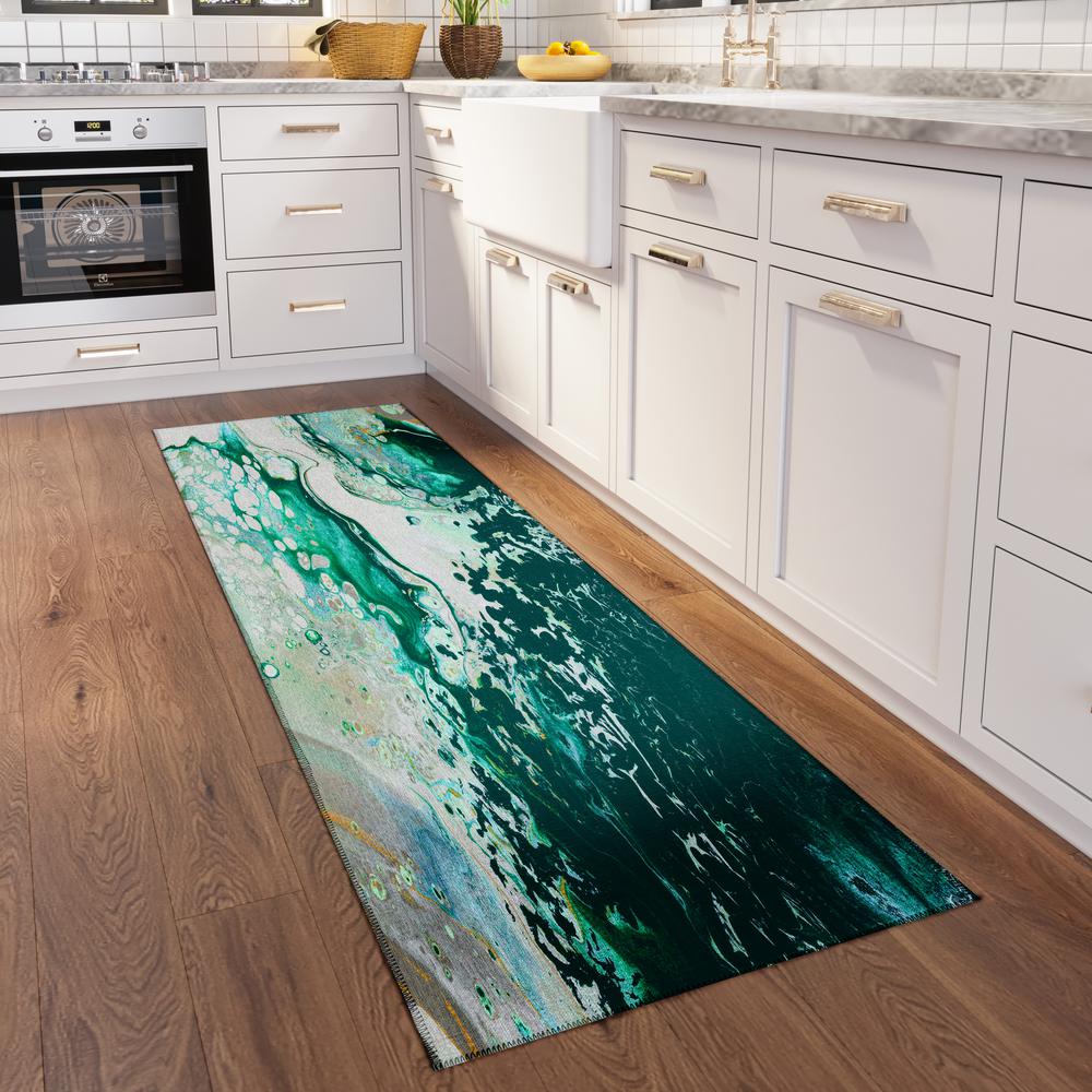 Karina Green Modern Abstract 2'3" x 7'6" Runner Rug Green AKC40. Picture 1