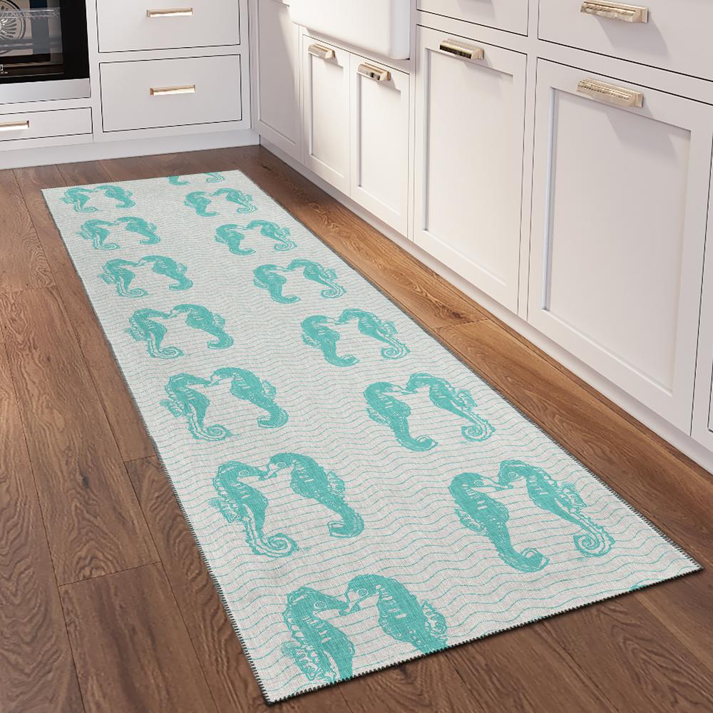 Indoor/Outdoor Surfside ASR45 Aqua Washable 2'3" x 7'6" Runner Rug. Picture 2