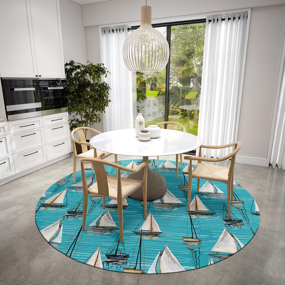 Indoor/Outdoor Harpswell AHP38 Seaglass Washable 8' x 8' Round Rug. Picture 2