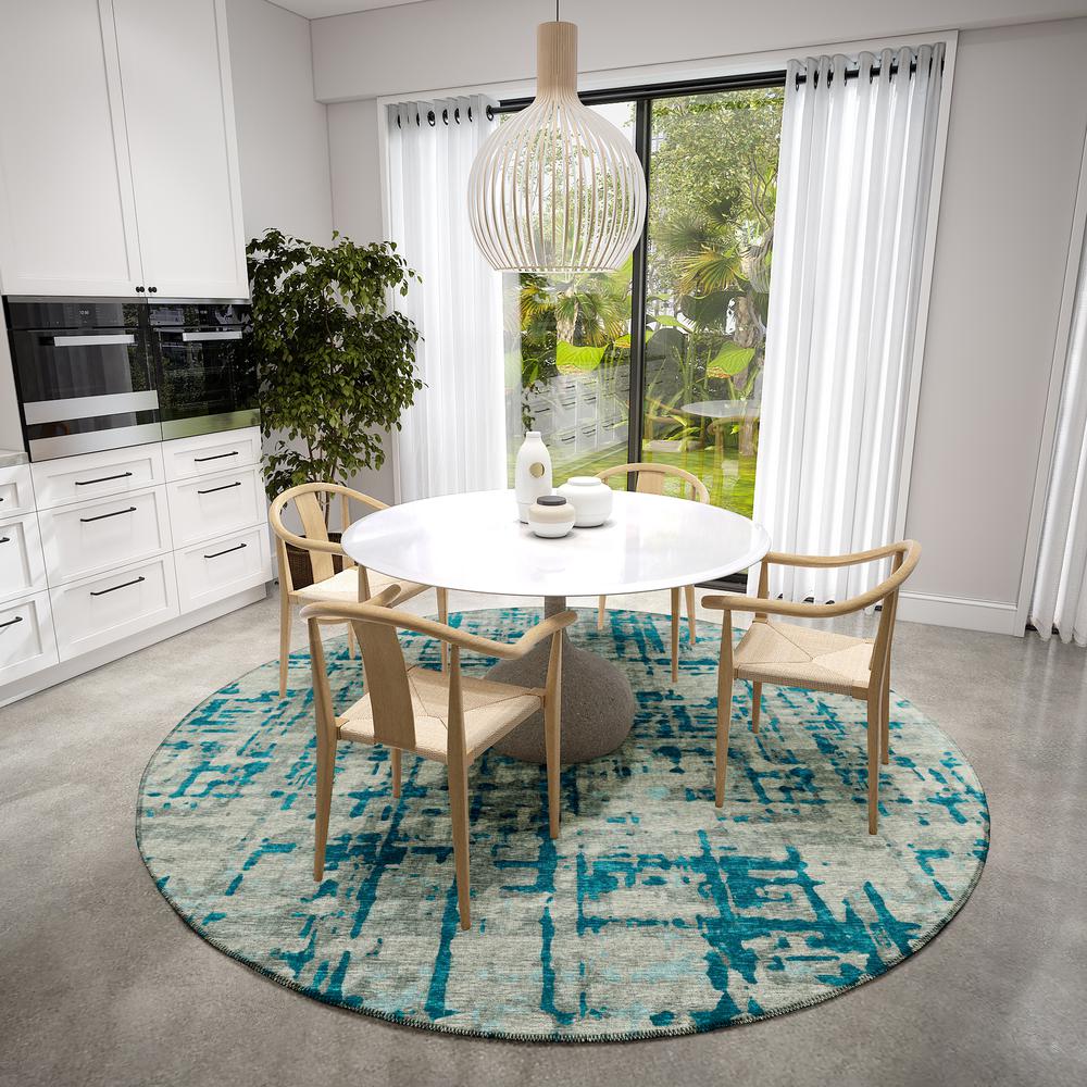 Bravado Peacock Contemporary Abstract 8' x 8' Area Rug Peacock ABV35. Picture 1