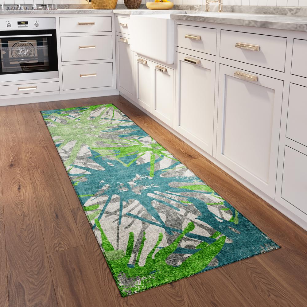 Bravado Green Contemporary Color Splash 2'3" x 7'6" Runner Rug Green ABV36. Picture 1