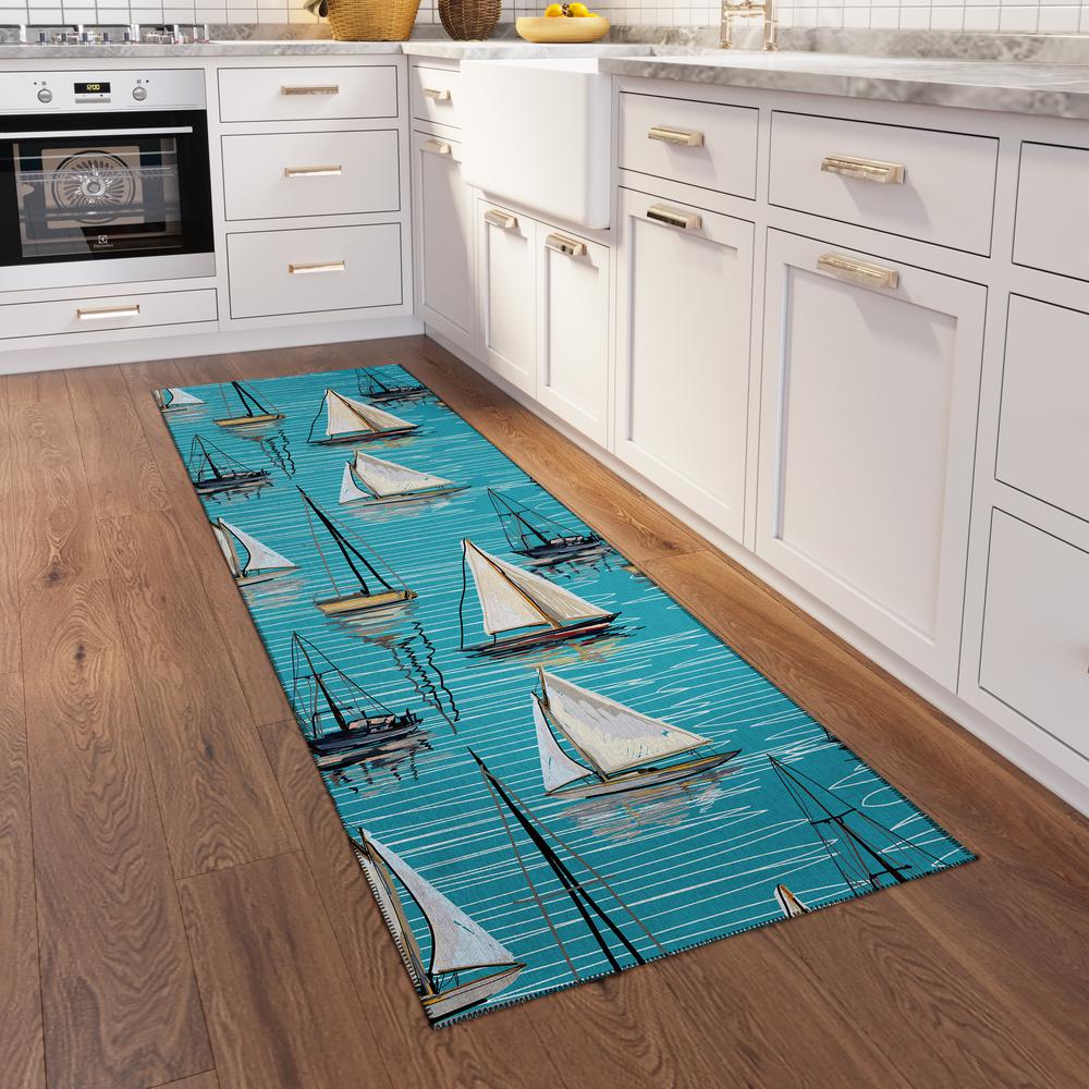 Indoor/Outdoor Harbor HA8 Sky Washable 2'3" x 7'6" Runner Rug. Picture 2
