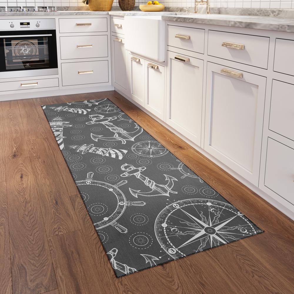 Indoor/Outdoor Harpswell AHP39 Smoke Washable 2'3" x 7'6" Runner Rug. Picture 2