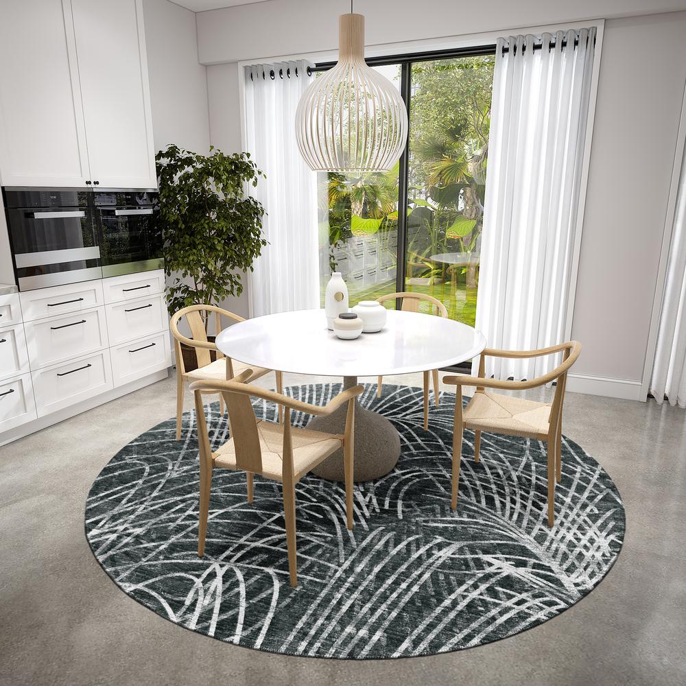Rylee Charcoal Transitional Abstract 8' x 8' Round Rug Charcoal ARY32. Picture 1