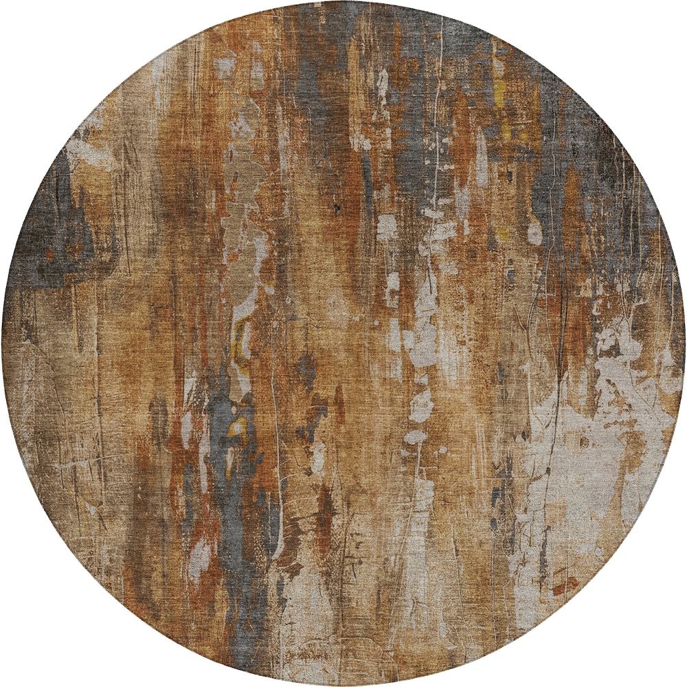 Luxury Washable Indoor/Outdoor Kochi Rust 8' x 8' Round Rug. Picture 1