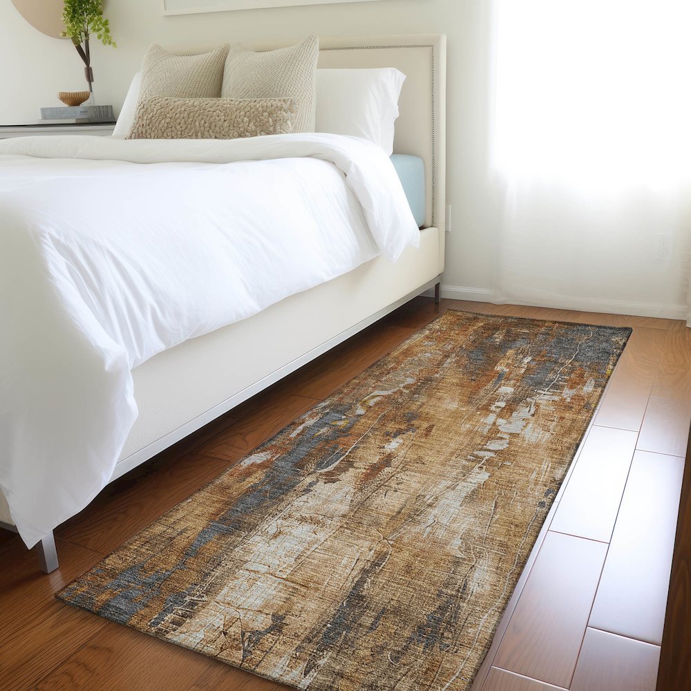 Luxury Washable Indoor/Outdoor Kochi Rust 2'3" x 7'6" Runner Rug. Picture 5