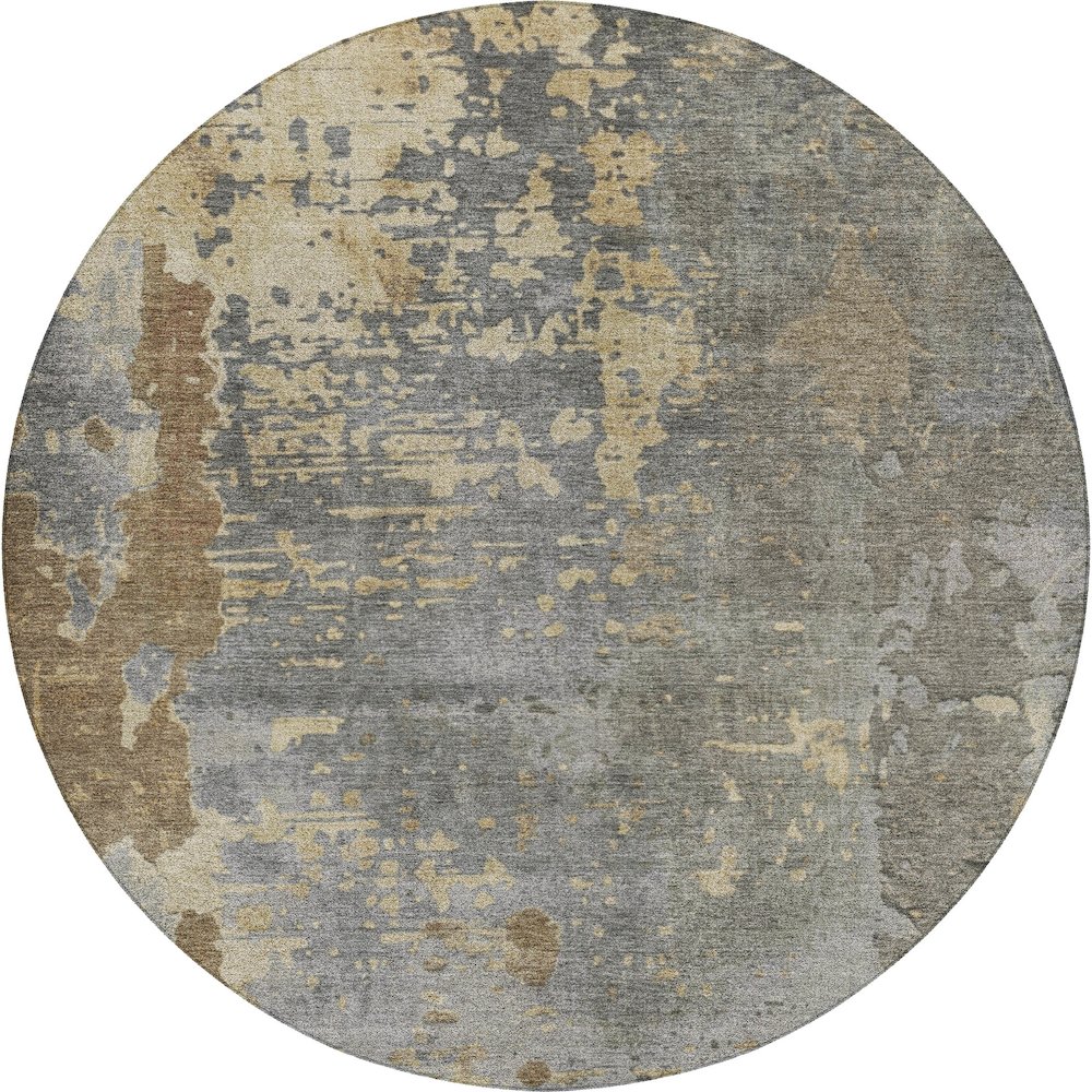 Luxury Washable Indoor/Outdoor Kochi Pewter 8' x 8' Round Rug. Picture 1