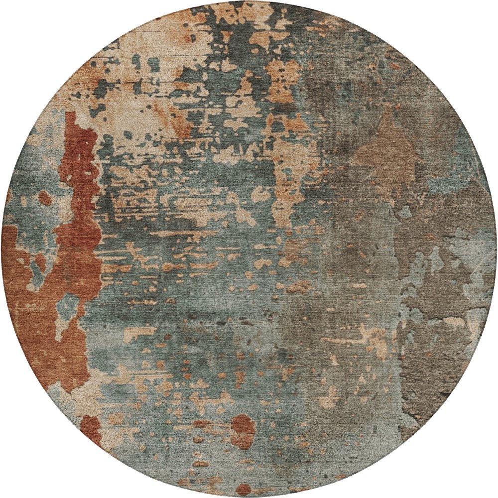 Luxury Washable Indoor/Outdoor Kochi Teal 8' x 8' Round Rug. Picture 1