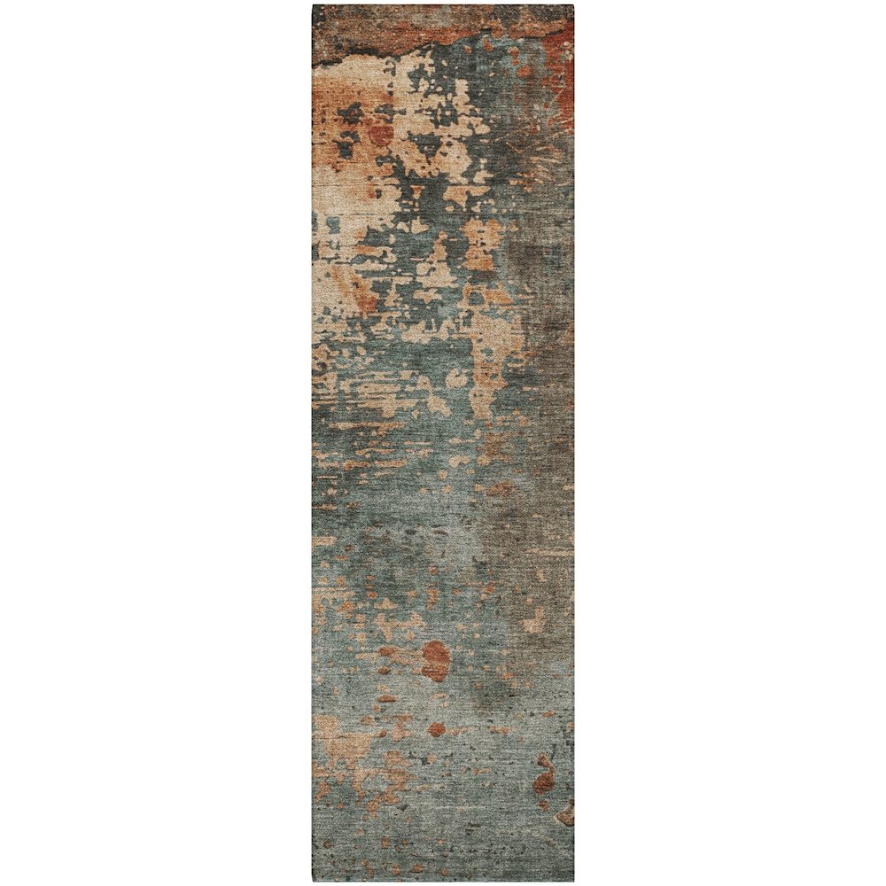 Luxury Washable Indoor/Outdoor Kochi Teal 2'3" x 7'6" Runner Rug. Picture 1