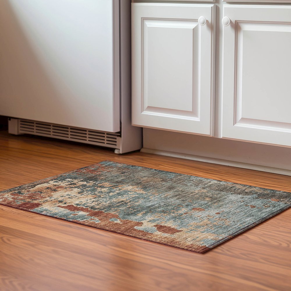 Luxury Washable Indoor/Outdoor Kochi Teal 1'8" x 2'6" Rug. Picture 5