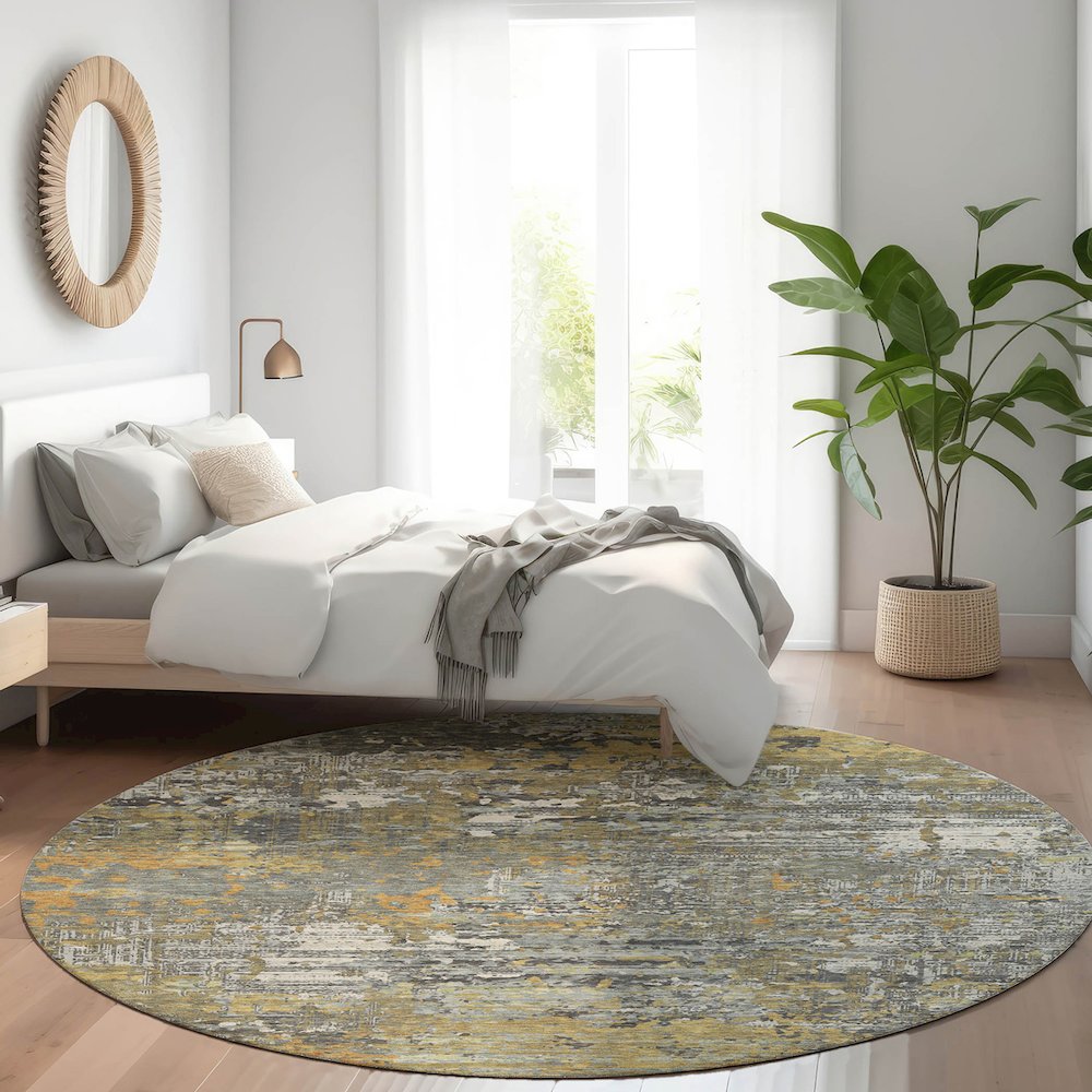Luxury Washable Indoor/Outdoor Kochi Gray 8' x 8' Round Rug. Picture 5