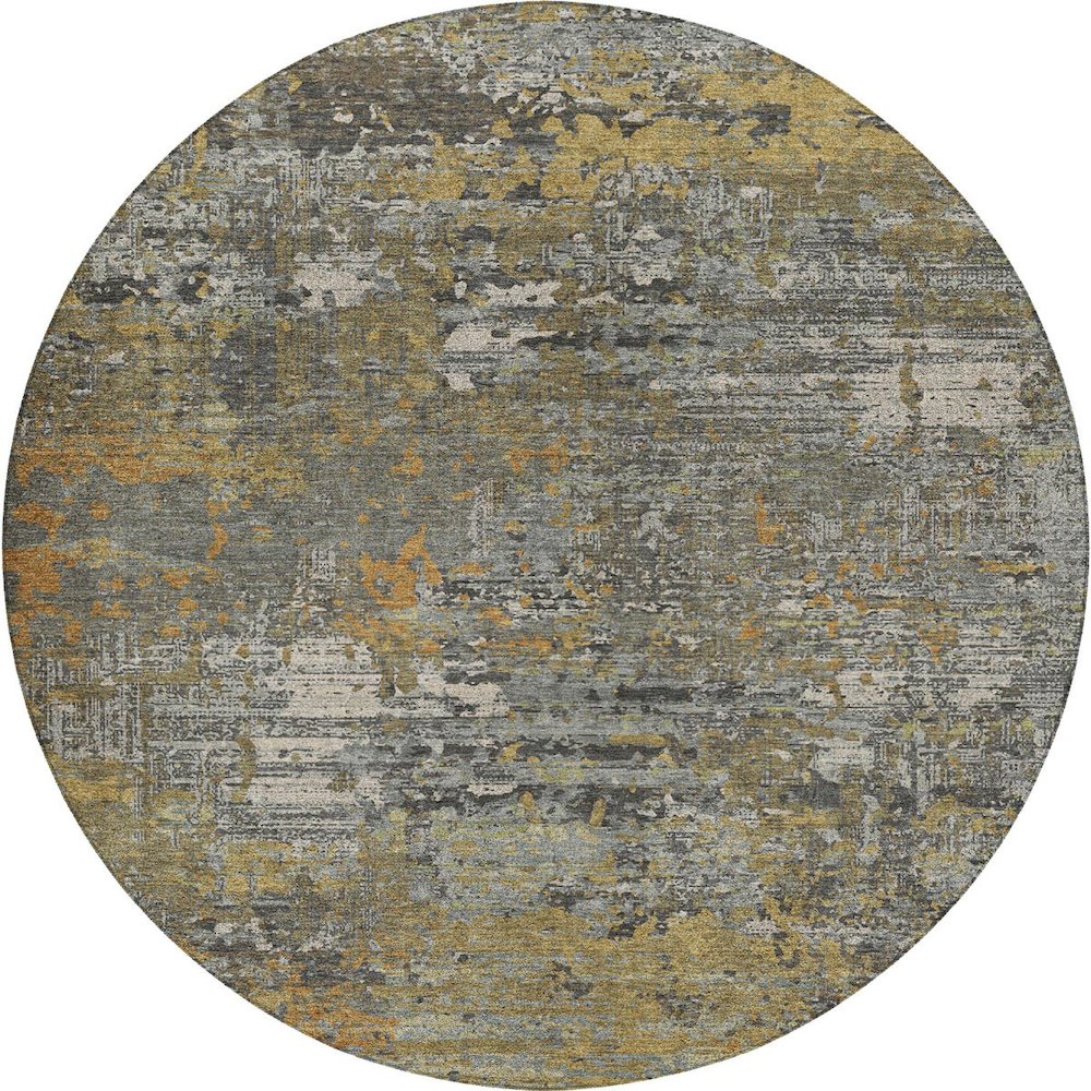 Luxury Washable Indoor/Outdoor Kochi Gray 8' x 8' Round Rug. Picture 1