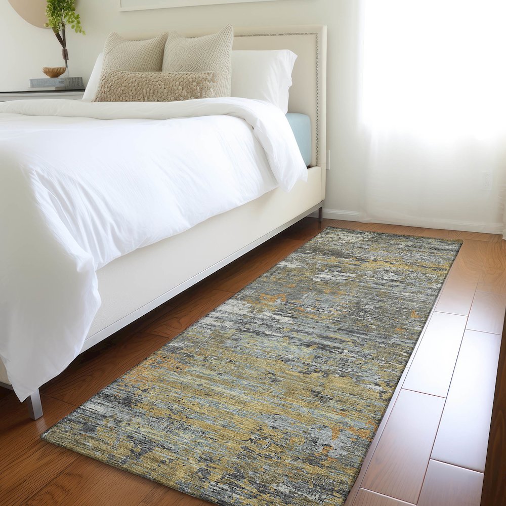 Luxury Washable Indoor/Outdoor Kochi Gray 2'3" x 7'6" Runner Rug. Picture 5