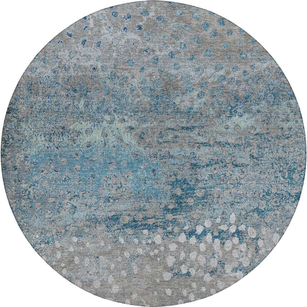 Luxury Washable Indoor/Outdoor Kochi Gray 8' x 8' Round Rug. Picture 1