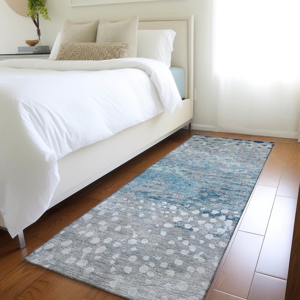 Luxury Washable Indoor/Outdoor Kochi Gray 2'3" x 7'6" Runner Rug. Picture 5