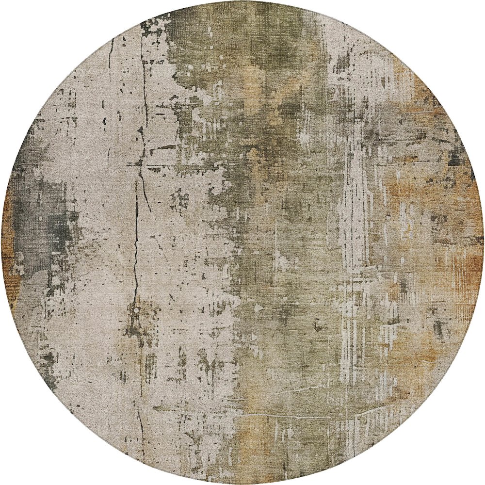 Luxury Washable Indoor/Outdoor Kochi Putty 8' x 8' Round Rug. Picture 1