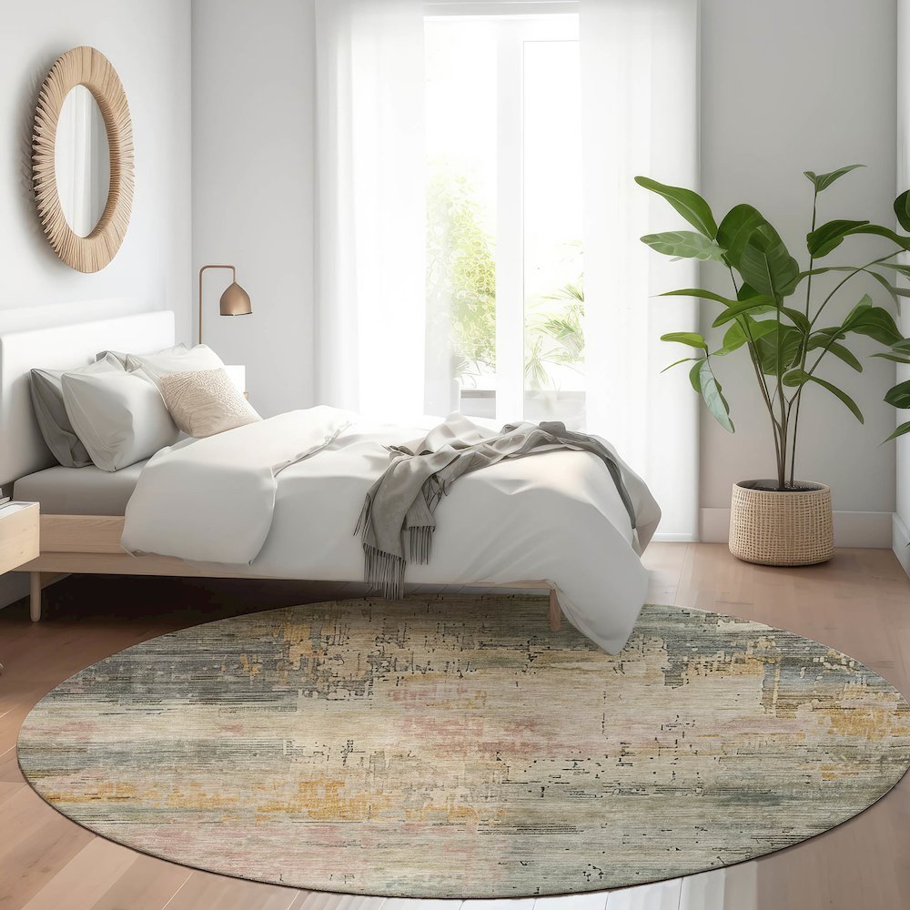 Luxury Washable Indoor/Outdoor Kochi Granite 8' x 8' Round Rug. Picture 5