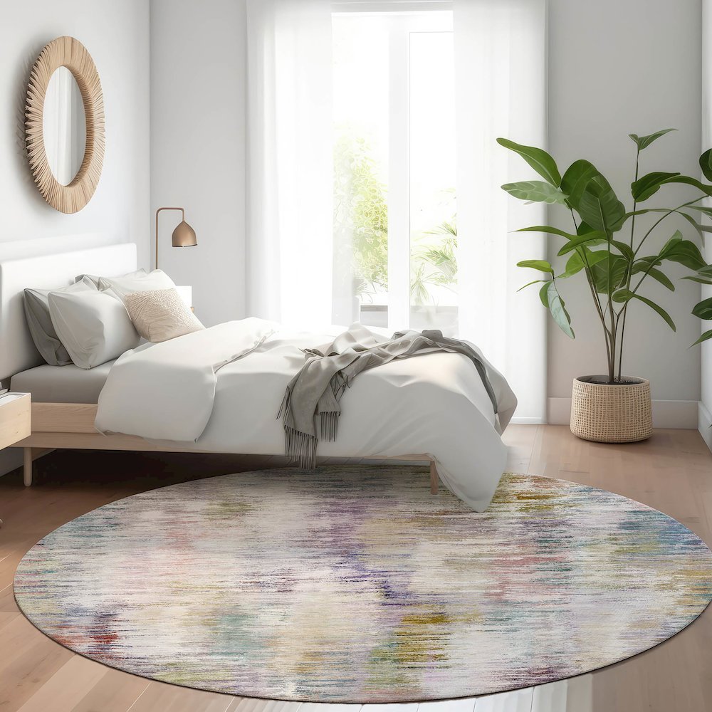 Luxury Washable Indoor/Outdoor Kochi Plum 8' x 8' Round Rug. Picture 5