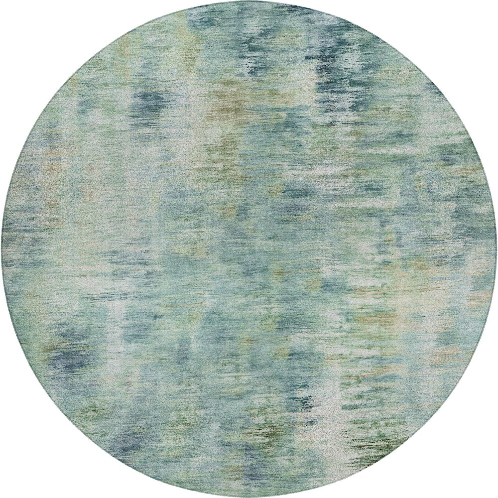 Luxury Washable Indoor/Outdoor Kochi Teal 8' x 8' Round Rug. Picture 1