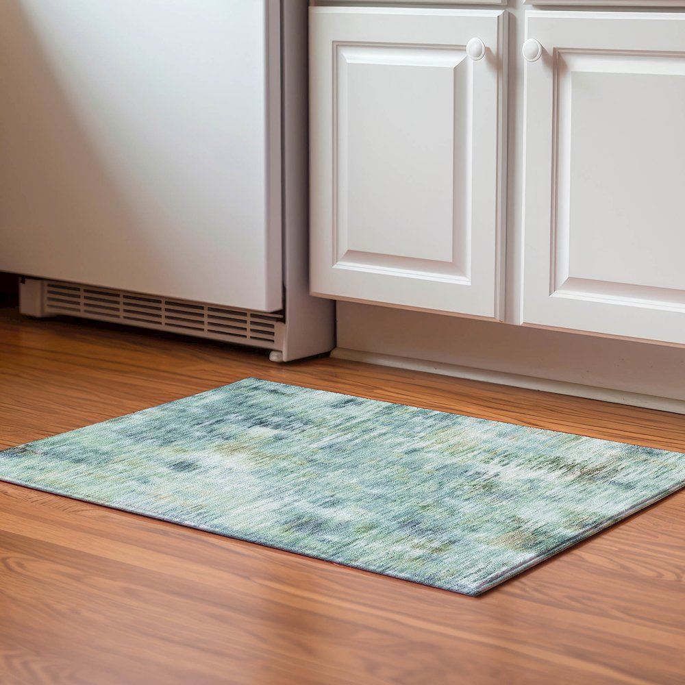 Luxury Washable Indoor/Outdoor Kochi Teal 1'8" x 2'6" Rug. Picture 5