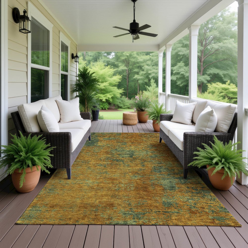 Luxury Washable Indoor/Outdoor Kochi Copper 2'6" x 3'10" Rug. Picture 6