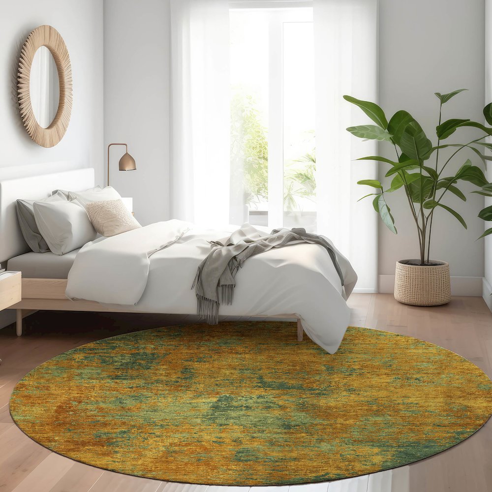 Luxury Washable Indoor/Outdoor Kochi Copper 8' x 8' Round Rug. Picture 5