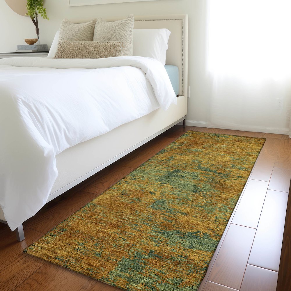 Luxury Washable Indoor/Outdoor Kochi Copper 2'3" x 7'6" Runner Rug. Picture 5