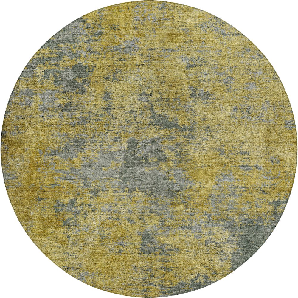 Luxury Washable Indoor/Outdoor Kochi Gold 8' x 8' Round Rug. Picture 1