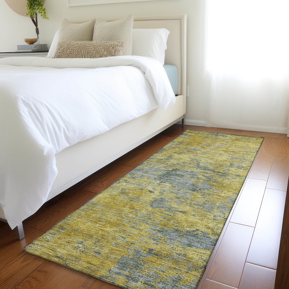 Luxury Washable Indoor/Outdoor Kochi Gold 2'3" x 7'6" Runner Rug. Picture 5