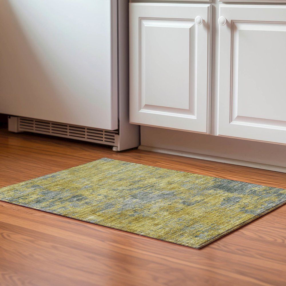 Luxury Washable Indoor/Outdoor Kochi Gold 1'8" x 2'6" Rug. Picture 5